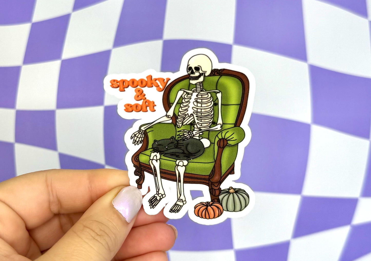 Spooky And Soft Skeleton Snuggling Black Cat Halloween Fall Sticker Cartoon Waterproof Vinyl Decal