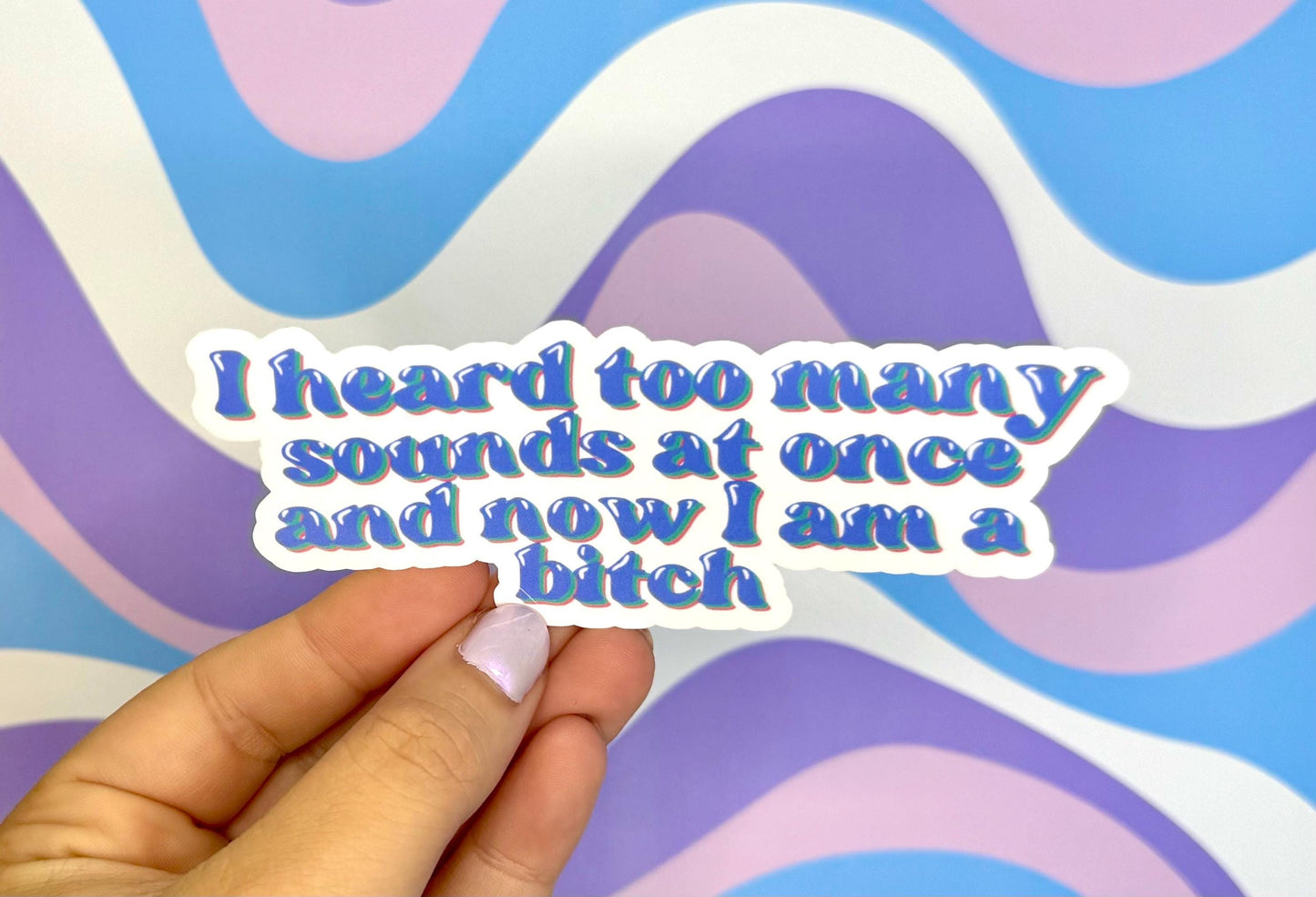 Overstimulated ADHD Too Many Sounds Sticker Neurodivergent Mental Health Vinyl Decal Purple