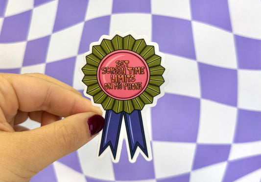 Set Screen Time Limits Ribbon Sticker Award Self Care Therapy Healing Mental Health Vinyl Gift for Friend